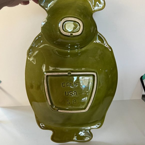 California Pottery Onion Soup Chip Dip Recipe Avocado green Tray Glaze MCM - Picture 16 of 16